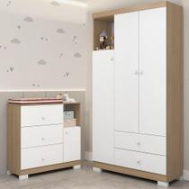 Quarto de Bebê Guarda-Roupa 3 Portas e Cômoda 3 Gavetas 1 Porta Flofy Naturalle