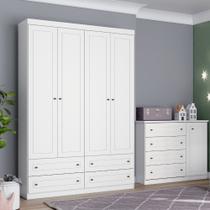 Quarto de Bebê Guarda-Roupa 4 Portas 4 Gavetas e Cômoda 4 Gavetas 1 Porta Americano Henn