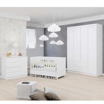 Quarto de Bebê - Guarda Roupa 4 Portas + Cômoda Ana + Berço Mini Cama