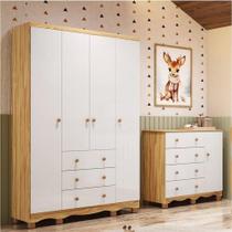 Quarto de Bebê Guarda-roupa 4 Portas e Cômoda 100% Mdf Nina Espresso Móveis Branco Brilho/Amêndoa Quarto de Bebê Guarda-roupa 4 Portas e Cômoda 100% Mdf Nina Espresso Móveis Branco Brilho/Amêndoa