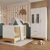 Quarto de Bebê Guarda Roupa com Janela e Berço 3 em 1 100 MDF Popy Móveis Peroba