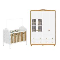 Quarto de Bebê Guarda-roupa com Janelas e Berço com Capitonê Maya Clássico 100% Mdf Espresso Móveis