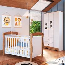 Quarto de Bebê Guarda Roupa com Janelas Losango e Berço Americano Cocada Yescasa Branco Brilho / Carvalhop