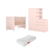 Quarto De Bebê Guarda roupa cômoda, berço, Colchão Qmovi