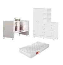 Quarto De Bebê Guarda roupa cômoda, berço, Colchão Qmovi