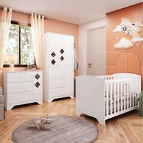 Quarto de Bebê Guarda Roupa Cômoda com Janelas Losango e Berço Americano Ayla Espresso Móveis