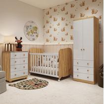 Quarto de Bebê Guarda-Roupa Cômoda e Berço Cambalhota 100% MDF Espresso Móveis Branco Brilho/Amêndoa