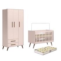 Quarto de Bebê Guarda Roupa e Berço Mini Cama com Colchão Cama Q Encanto Retrô Rosa - QMOVI Quarto de Bebê Guarda Roupa e Berço Mini Cama com Colchão Cama Q Encanto Retrô Rosa - QMOVI