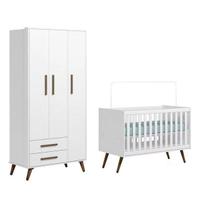 Quarto de Bebê Guarda Roupa e Berço Mini Cama Q Encanto Retrô Branco