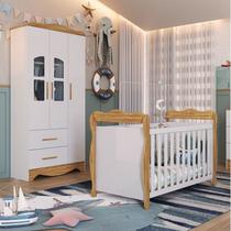 Quarto de Bebê Guarda-roupas 3 Portas Janeladas e Berço Minicama 100% Mdf Alice Espresso Móveis