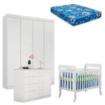 Quarto de Bebê Helena com Berço Lila Branco Brilho com Colchão Phisical Phoenix