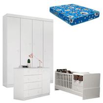 Quarto de Bebê Helena com Berço Multifuncional Selena com Colchão Phisical Branco Brilho Phoenix