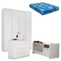 Quarto De Bebê Helena Com Berço Multifuncional Selena Com Colchão Phisical Branco Brilho Phoenix