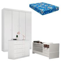 Quarto de Bebê Helena com Berço Multifuncional Selena com Colchão Phisical Branco Brilho Phoenix