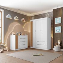 Quarto de Bebê Infantil Completo 01 Guarda-roupa 3 Portas 4 Gavetas com 01 Cômoda 100% MDF Ayla