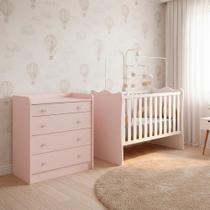 Quarto de Bebe Infantil Doce Sonho Berço e Cômoda 4 Gavetas Qmovi