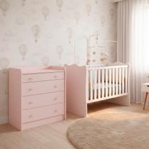 Quarto de Bebe Infantil Doce Sonho Berço e Cômoda com Trocador 4 Gavetas Qmovi