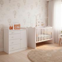 Quarto de Bebe Infantil Doce Sonho Berço e Cômoda Trocador 4 Gavetas Qmovi
