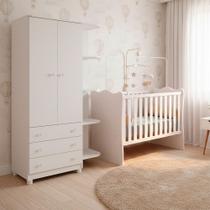 Quarto de Bebe Infantil Doce Sonho Berço e Guarda Roupas 2 Portas 3 Gavetas Qmovi