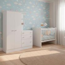 Quarto de Bebe Infantil Doce Sonho Berço e Guarda Roupas com Cômoda Qmovi Quarto de Bebe Infantil Doce Sonho Berço e Guarda Roupas com Cômoda Qmovi