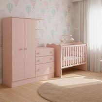 Quarto de Bebe Infantil Doce Sonho Berço e Guarda Roupas com Cômoda Qmovi