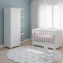 Quarto de Bebe Infantil Doce Sonho Berço Mini Cama e Guarda Roupas Multiuso Qmovi Quarto de Bebe Infantil Doce Sonho Berço Mini Cama e Guarda Roupas Multiuso Qmovi