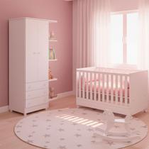 Quarto de Bebe Infantil Doce Sonho Berço Mini Cama e Guarda Roupas Multiuso Qmovi