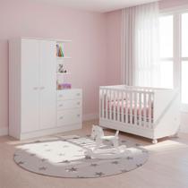 Quarto de Bebe Infantil Doce Sonho Berço Vira Cama e Guarda Roupas com Cômoda Qmovi