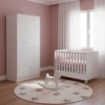 Quarto de Bebe Infantil Doce Sonho Berço Vira Cama e Guarda Roupas Multiuso Qmovi Quarto de Bebe Infantil Doce Sonho Berço Vira Cama e Guarda Roupas Multiuso Qmovi