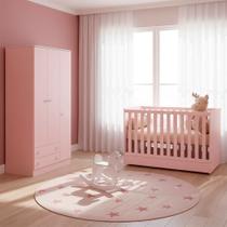 Quarto de Bebe Infantil Doce Sonho Berço Vira Cama e Guarda Roupas Multiuso Qmovi
