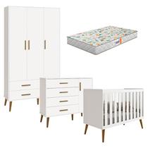 Quarto de Bebê Isis 3 Portas Branco Acetinado com Colchão Gazin - Reller Quarto de Bebê Isis 3 Portas Branco Acetinado com Colchão Gazin - Reller