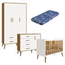 Quarto De Bebê Isis 3 Portas Branco Acetinado Savana Com Colchão Ortobom - Reller Quarto De Bebê Isis 3 Portas Branco Acetinado Savana Com Colchão Ortobom - Reller