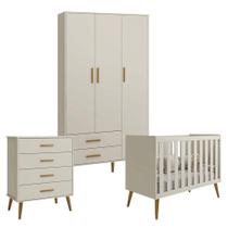 Quarto De Bebê Isis 3 Portas Com Gaveteiro Areia Acetinado - Reller
