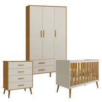 Quarto De Bebê Isis 3 Portas Com Gaveteiro Areia Acetinado Savana - Reller