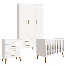 Quarto de Bebê Isis 3 Portas com Gaveteiro Branco Acetinado - Reller