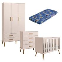 Quarto De Bebê Isis 3 Portas Com Gaveteiro Rosa Acetinado E Colchão Ortobom - Reller
