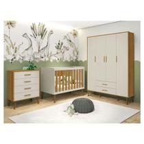 Quarto De Bebê Isis 4 Portas Com Gaveteiro Areia Acetinado Savana - Reller