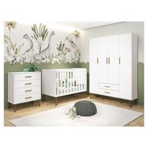 Quarto de Bebê Isis 4 Portas com Gaveteiro Branco Acetinado - Reller