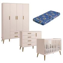 Quarto De Bebê Isis 4 Portas Rosa Acetinado Com Colchão Ortobom - Reller