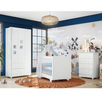 Quarto De Bebê Life Branco Com Berço Mini Cama Cômoda E Guarda Roupa 3 Portas Tigus Baby