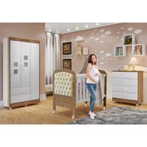 Quarto De Bebê Life Suede Com Branco E Ypê Com Berço Mini Cama Allegra Cômoda Soft E Guarda Roupa 3 Portas Tigus Baby