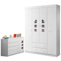 Quarto de Bebe Lívia com Guarda Roupa 4 Portas + Cômoda 4 Gavetas