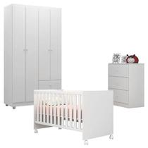 Quarto de Bebê Louise 4 Portas com Berço Doce Sonho 100 Rodízio Branco Brilho - AJL Quarto de Bebê Louise 4 Portas com Berço Doce Sonho 100 Rodízio Branco Brilho - AJL