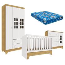 Quarto de Bebê Malu Branco Acetinado Bétula com Colchão Ortobom Carolina - Carolina Baby