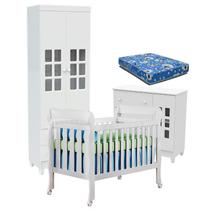 Quarto de Bebê Mariah 2P com Berço Lila Branco Brilho com Colchão - Carolina