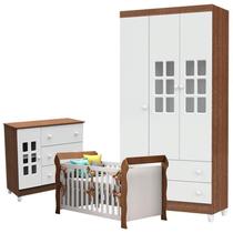 Quarto de Bebê Mariah 3 Portas com Berço Lara Branco Acetinado Amadeirado - Carolina Quarto de Bebê Mariah 3 Portas com Berço Lara Branco Acetinado Amadeirado - Carolina