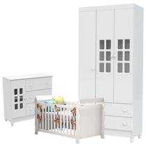 Quarto de Bebê Mariah 3 Portas com Berço Lara Branco Brilho - Carolina