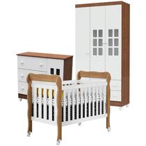 Quarto de Bebê Mariah 3P com Berço Lila Branco Acetinado Amadeirado - Carolina Quarto de Bebê Mariah 3P com Berço Lila Branco Acetinado Amadeirado - Carolina