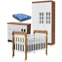 Quarto de Bebê Mariah 3P com Berço Lila Branco Acetinado Amadeirado com Colchão - Carolina Quarto de Bebê Mariah 3P com Berço Lila Branco Acetinado Amadeirado com Colchão - Carolina