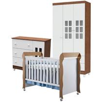 Quarto de Bebê Mariah 3P com Berço Mirelle Branco Acetinado Amadeirado - Carolina Quarto de Bebê Mariah 3P com Berço Mirelle Branco Acetinado Amadeirado - Carolina